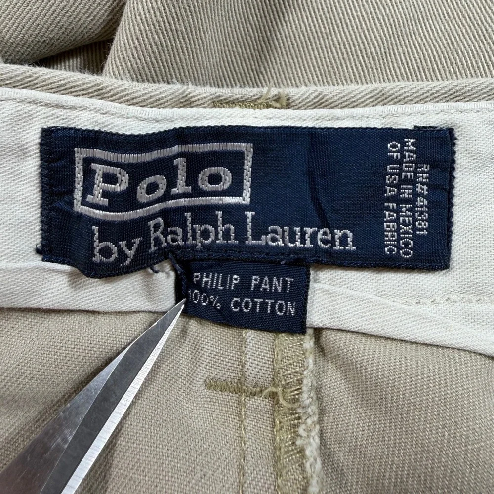 Vtg Polo Ralph Lauren Philip Pant Khaki Chino Flat Front Mens 38x31 (Fits 36x29)